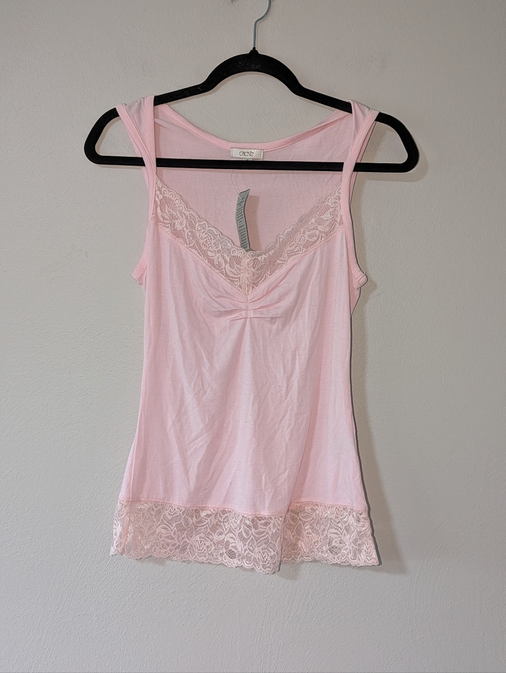 S NWT Cache Y2K Light Pink Lace Trim Camisole Tank Top